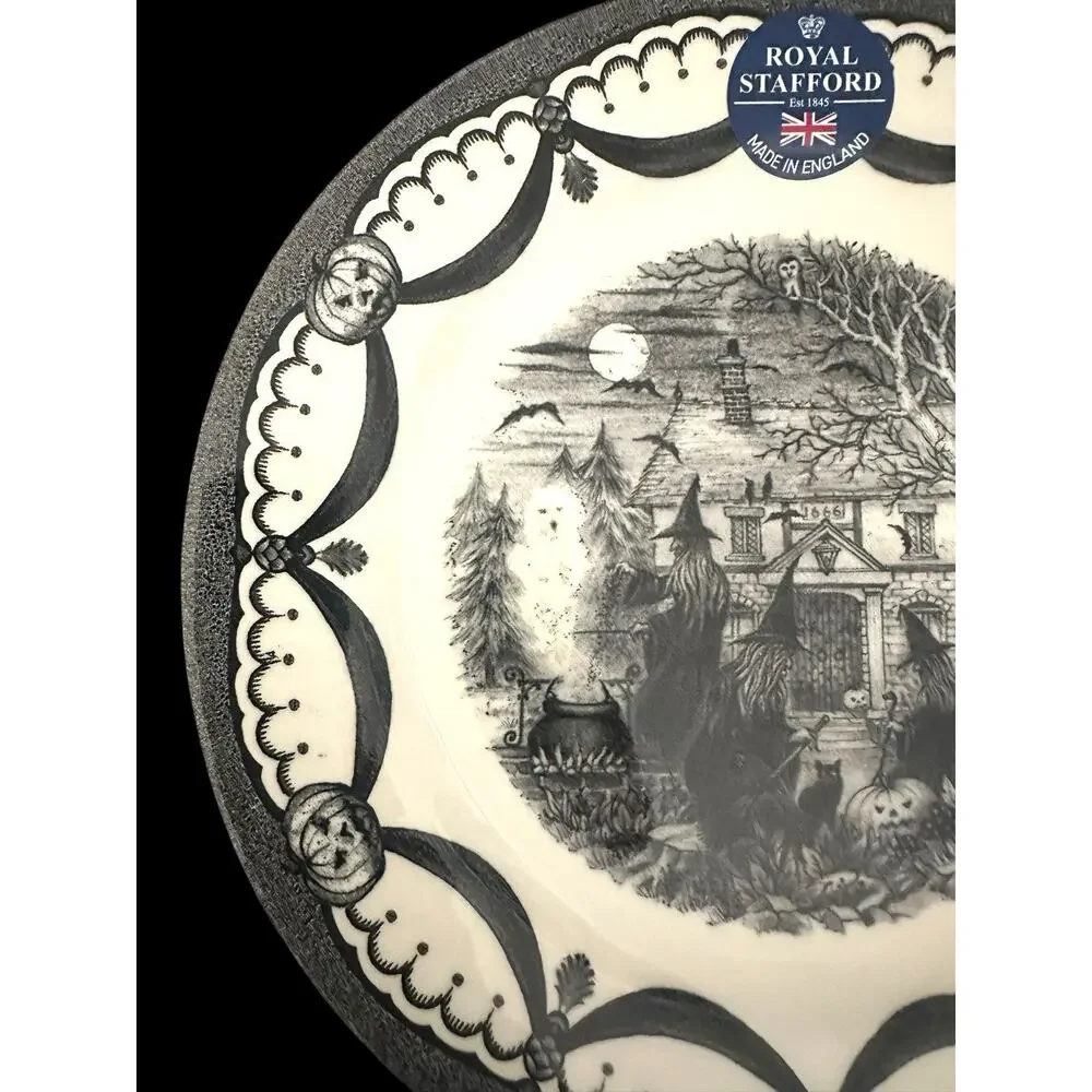 4 Royal Stafford Spookeyville Witches Coven Black Cat 8.5” Salad Plates NWT